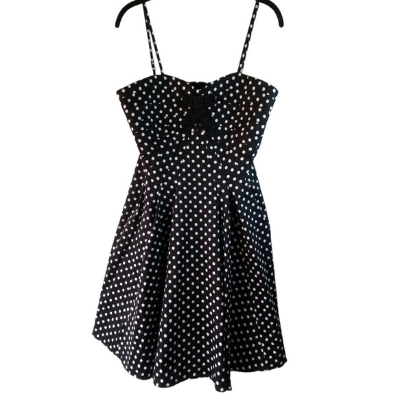 Ariella Rockabilly Pinup Retro Couture Polka Dot Black Cocktail Swing Dress SZ L - Picture 2 of 14